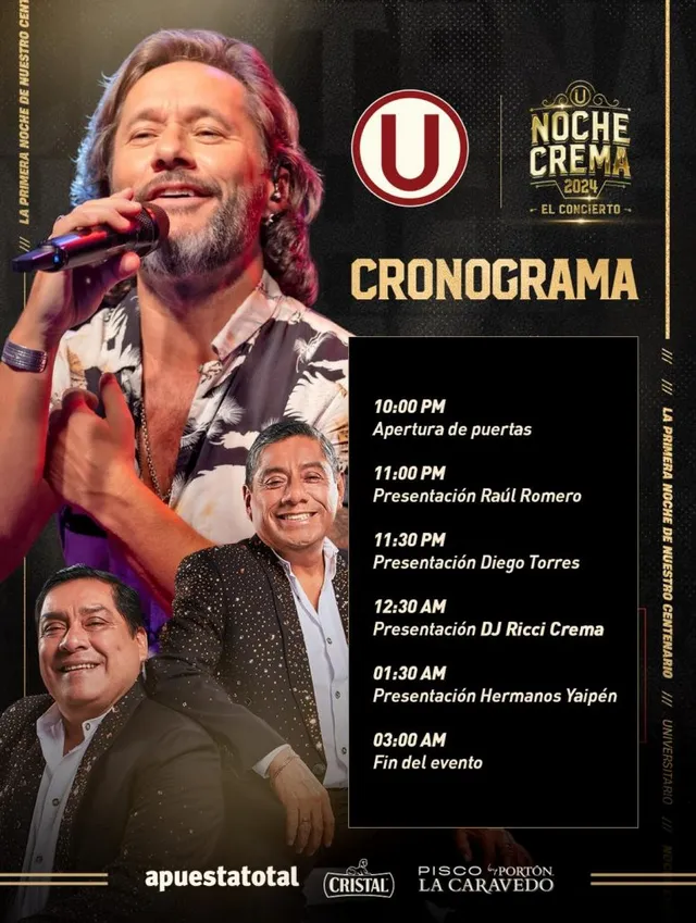 Cronograma del evento de la Noche Crema &#8211; Fuente: Universitario.