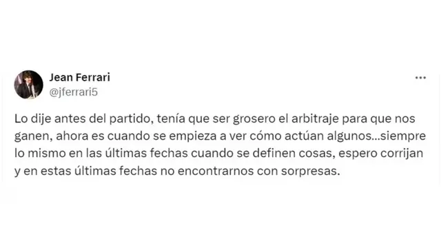 Jean Ferrari responsabiliza a los árbitros &#8211; Foto: X