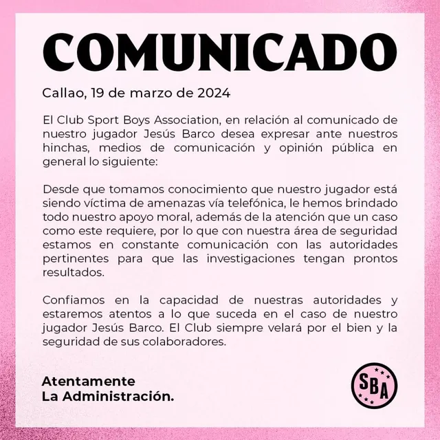 Comunicado del Sport Boys 