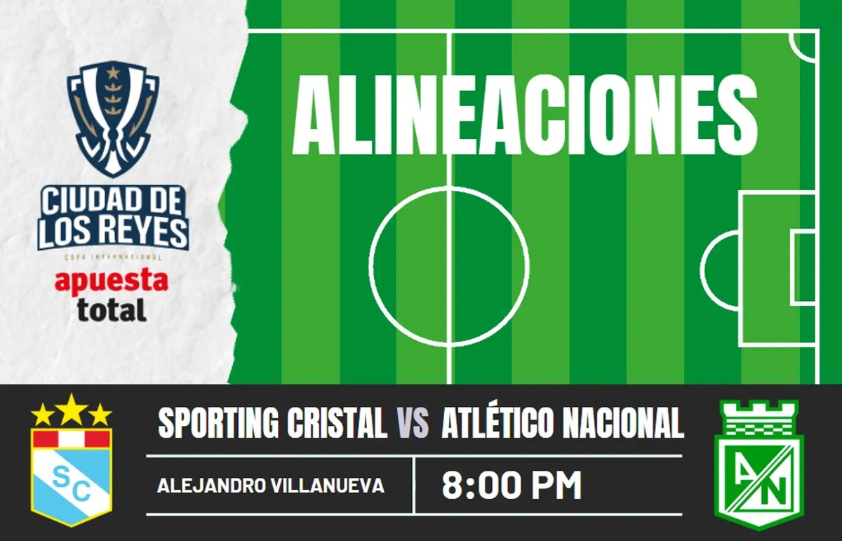 Alineaciones de Sporting Cristal y Atlético Nacional en el duelo por la Copa Ciudad de los Reyes
