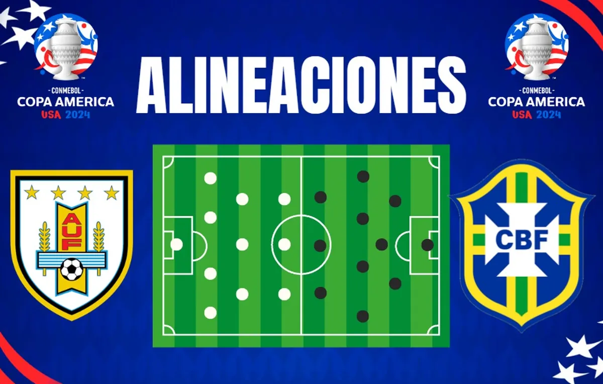 Alineaciones de Uruguay y Brasil para el choque por cuartos de la Copa América