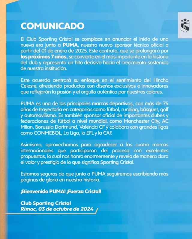 Sporting Cristal anunció que Puma los vestirá &#8211; Foto: Sporting Cristal 