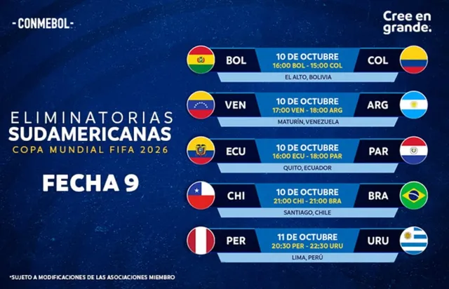 Programación de la fecha 9 Eliminatorias 2026 &#8211; Foto: Conmebol