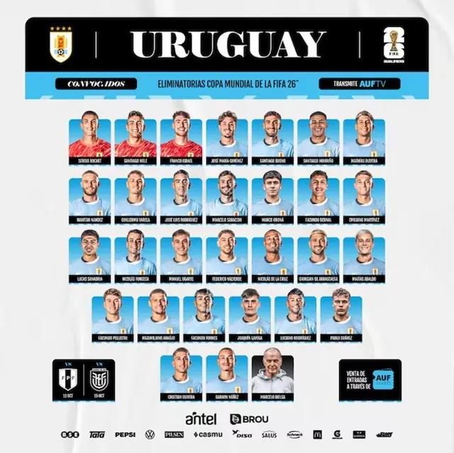 Convocados de Uruguay para fechas 9 y 10 de Eliminatorias 2026 