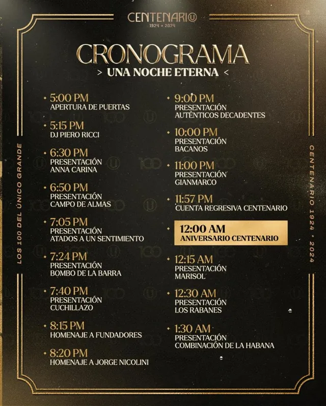 Programación del Centenario &#8211; Foto: Universitario
