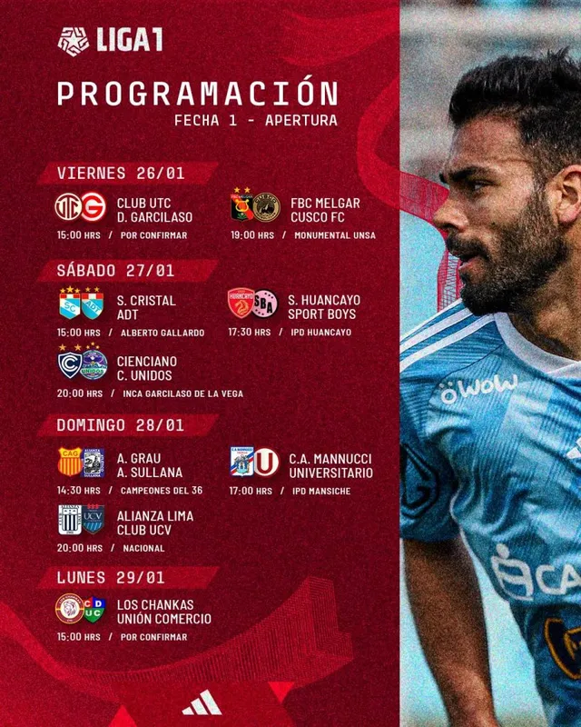 Programación de la fecha 1 Torneo Apertura Liga 1 &#8211; Fuente: Liga 1
