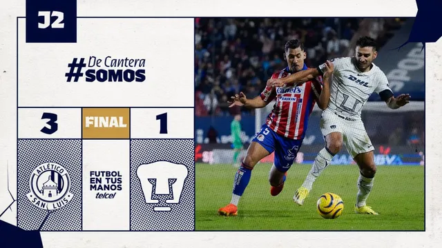 Resultado final Pumas vs San Luis &#8211; Fuente: Pumas MX