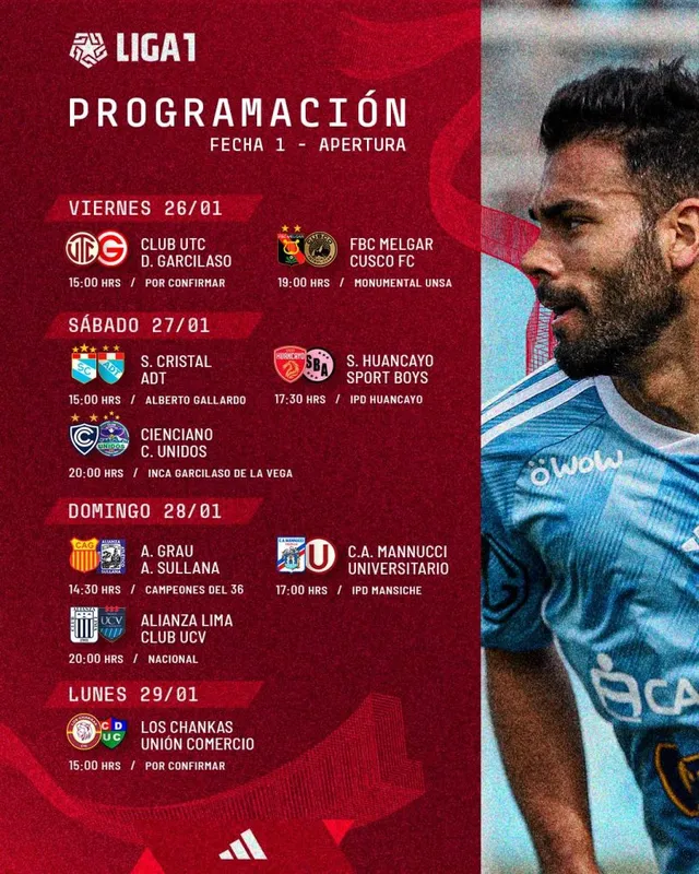 Programación de la fecha 1 Liga 1 2024 &#8211; Fuente: Liga 1