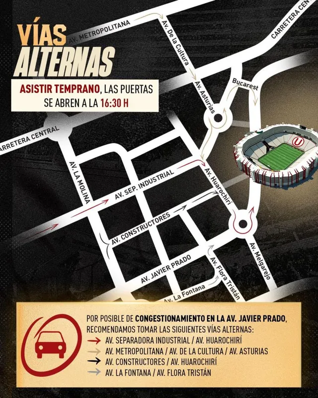 Vías alternas de acceso al Monumental &#8211; Fuente: Universitario