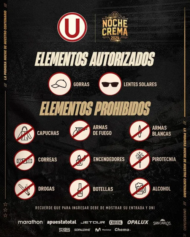 Elementos prohibidos en la Noche Crema &#8211; Fuente: Universitario
