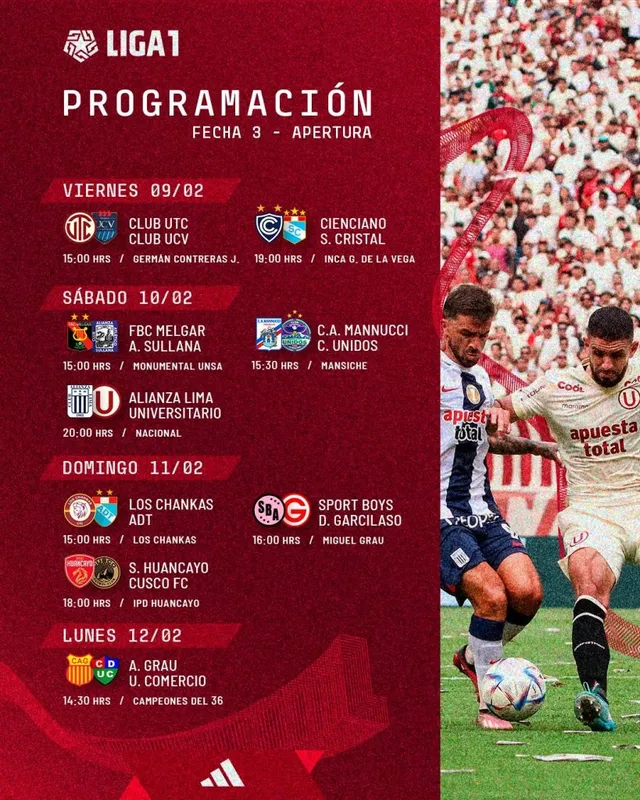 Programación de la fecha 3 del Torneo Apertura – Fuente: Liga 1