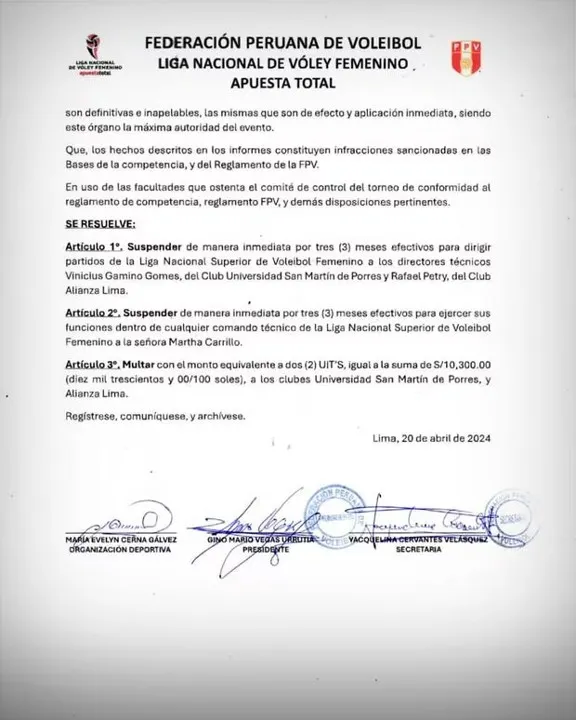 Comunicado de la Federación Peruana de Voleibol (FPV)