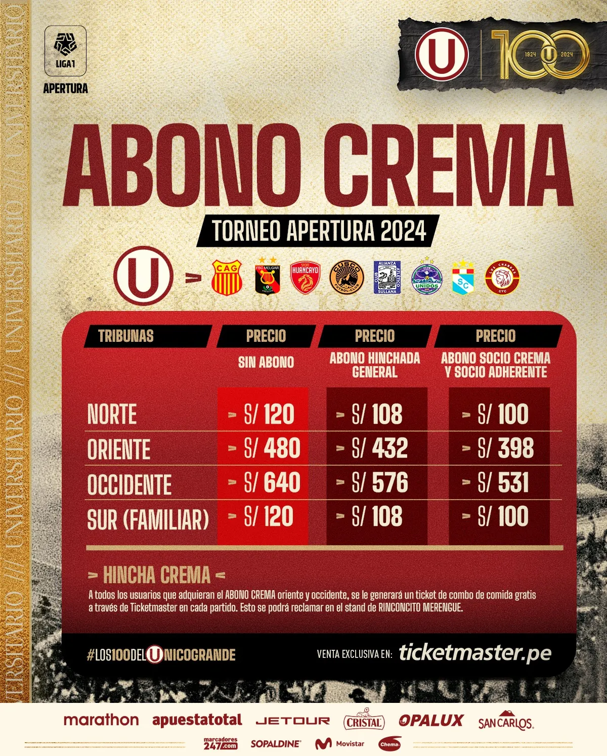 Universitario invita a sus hinchas a vivir la emoción del centenario con el abono crema 2024
