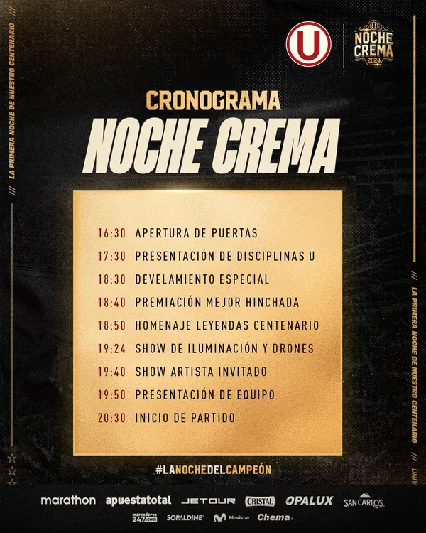 La Noche Crema es hoy, Universitario vs Coquimbo Unido y un evento espectacular.