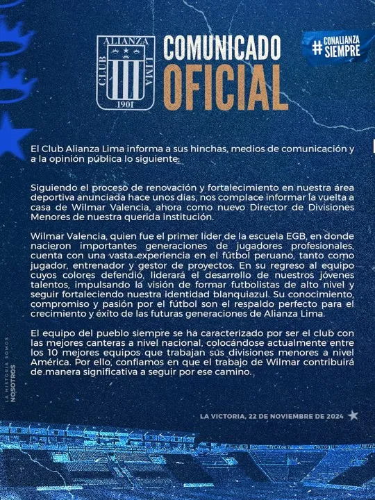 Comunicado de Alianza Lima sobre regreso de Wilmar Valencia &#8211; Foto: Alianza Lima