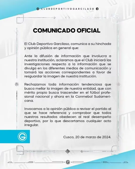 Comunicado del Club Deportivo Garcilaso 